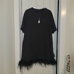Feather-Hem Black Dress - Women's